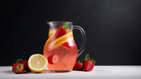 Strawberry lemonade. Banner, copy space. Generative AI.の素材