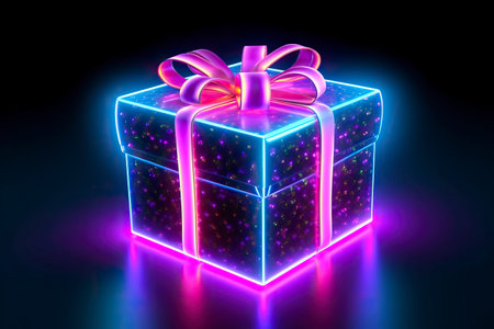 neon gift box. Generative AI.の素材