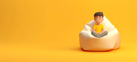 3d boy sits in a bag chair. Copy space, background. Generative AI.の素材