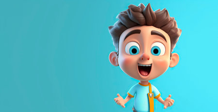 3d cartoon boy surprised. Copy space, background. Generative AI.の素材