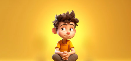 3d cartoon boy surprised. Copy space, background. Generative AI.の素材