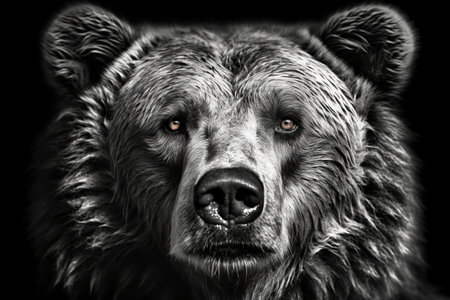 Bear in black and white colors. Generative AI.の素材