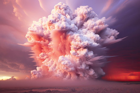 Big explosion in the sky. dramatic cloudscape. 3D illustrationの素材