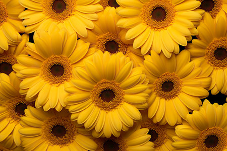 Yellow gerbera daisy flowers background. top view. flat lay.の素材