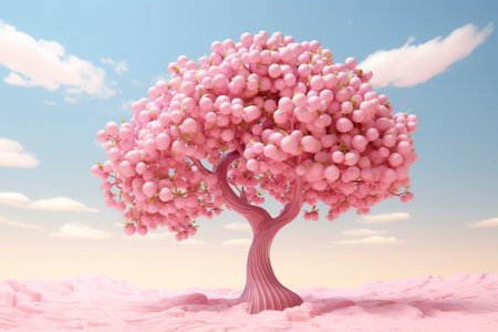 Pink tree in the desert. 3d rendering. conceptual image.の素材