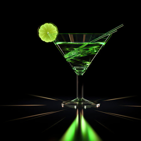 Martini glass with lime on a black background.の素材