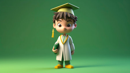 3d boy graduate. Copy space, green background.の素材