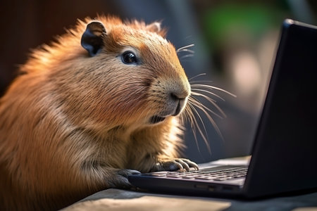 Capybara with a laptop.の素材