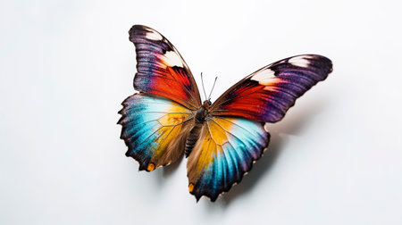 Butterfly on white background, closeup of colorful butterfly wings.の素材