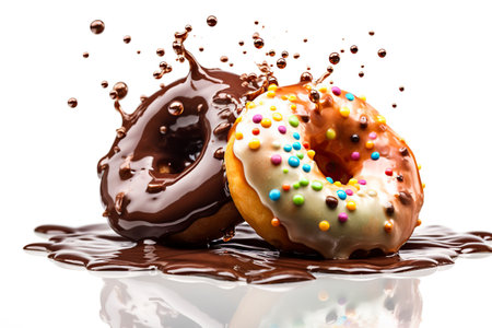 Donuts with chocolate splash isolated on a white background.の素材