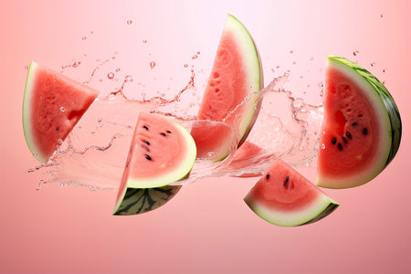 Watermelon slices with water splashes.の素材