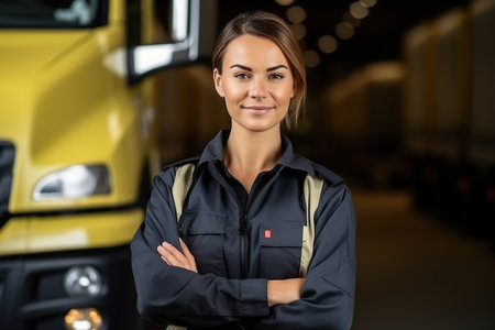 Woman truck driver.の素材