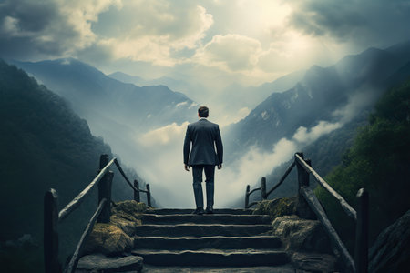 A businessman is standing on the stairs.の素材