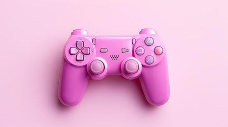 Pink video game controller isolated on a pink backgroundの素材