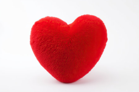 Red heart cushion on white background, valentine's day concept.の素材