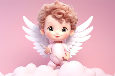 Cute 3D baby angel with wings and pink background.の素材