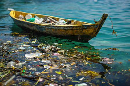 Garbage polluted sea.の素材