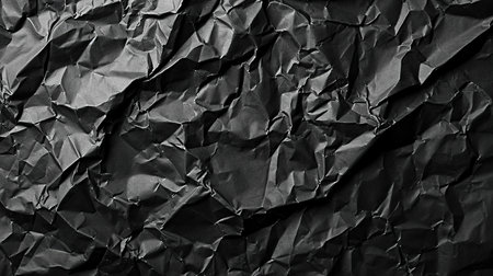 Black crumpled paper background or texture. Crumpled paper.の素材