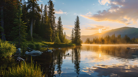 Sunrise on a lake in mountain.の素材