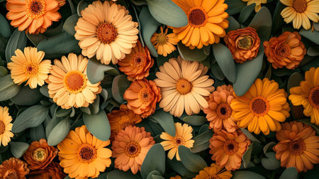 Background of orange calendula flowers.の素材