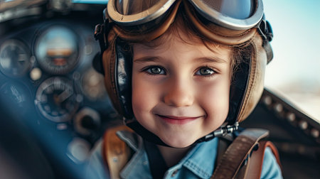 Cute little boy with a pilot's helmet.の素材
