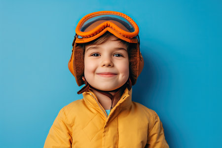 Cute little boy with a pilot's helmet.の素材