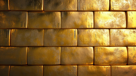 Gold bullion, closeup of gold ingots, financial success concept.の素材