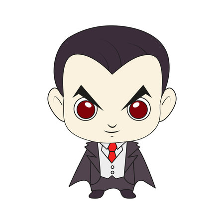 Cute cartoon vampire with red eyes and black cloak.のイラスト素材