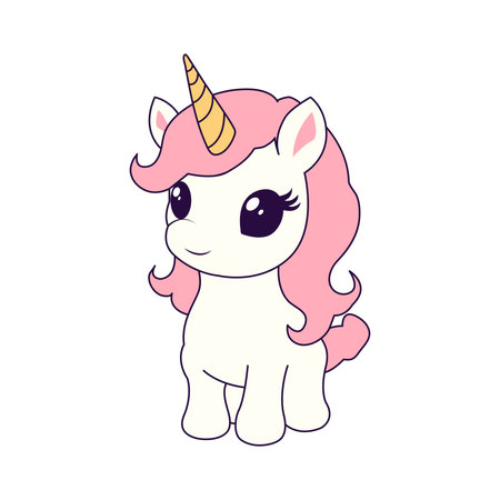 Cute cartoon baby unicorn with pink mane.のイラスト素材