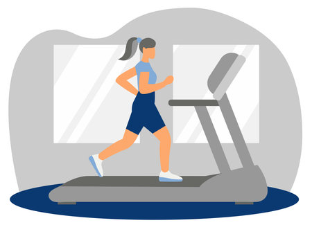 Woman running on a treadmill indoors.のイラスト素材