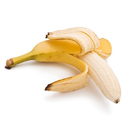 Ripe banana isolated on white backgroundの写真素材