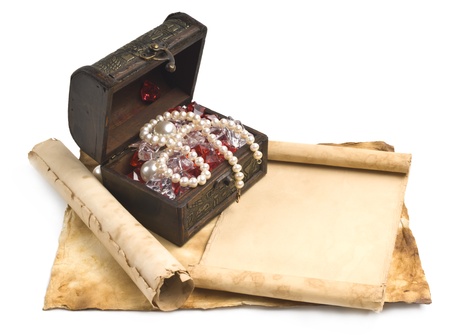 ancient chest with a paperの写真素材