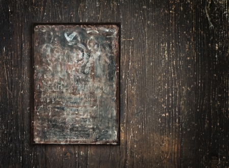 metal sign on wood backgroundの写真素材