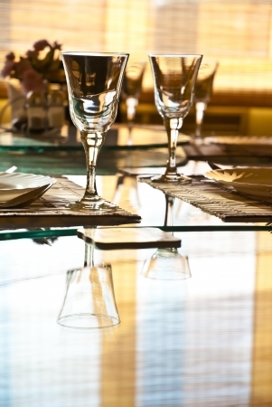 Empty glasses in restaurantの写真素材