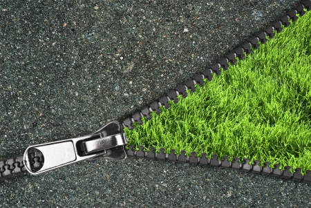 Zipper with grass and asphaltの写真素材