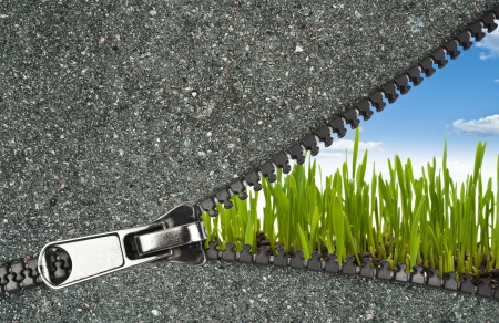 zipper overlooks the spring fieldの写真素材