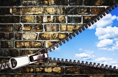 Zipper and cloudy sky, abstract nature backgroundの写真素材