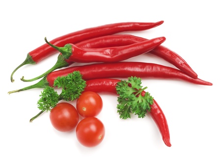 Tomato and red hot chili peppersの写真素材