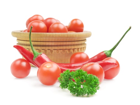 Tomato and red hot chili peppersの写真素材