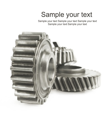 real stainless steel gears isolated over white backgroundの写真素材