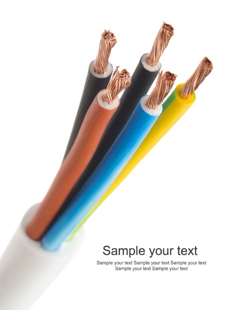 closeup of a electric cable on a white backgroundの写真素材