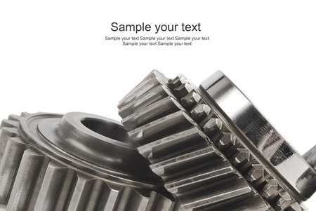 real stainless steel gears isolated over white backgroundの写真素材