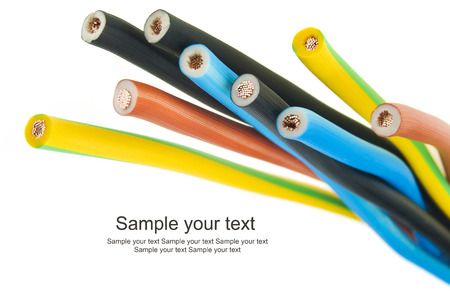 closeup of a three-phase electric cable on a white の写真素材