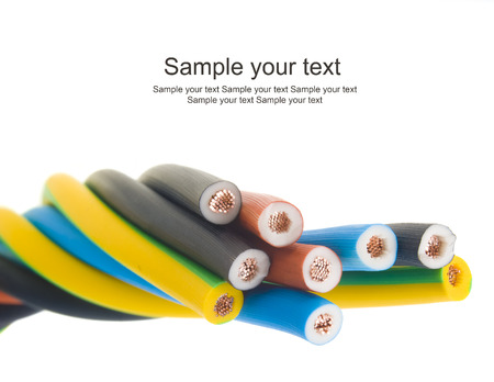 closeup of a three-phase electric cable on a white の写真素材