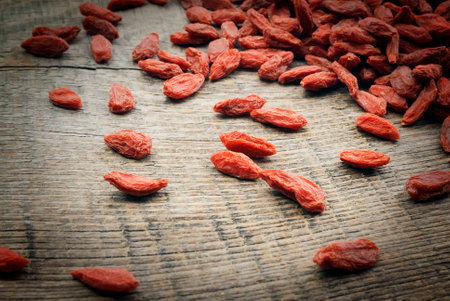 top view of dried goji berriesの写真素材
