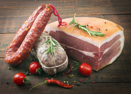 smoked meat and sausagesの写真素材
