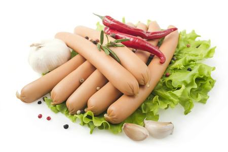 Close up of sausage and fresh vegetablesの写真素材