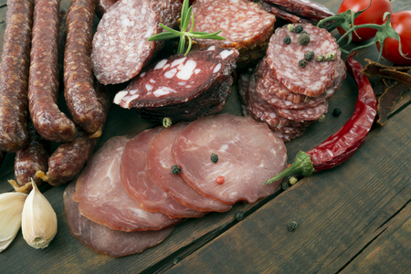 Smoked sausage with rosemary and peppercornsの写真素材