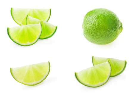 Collection of limes isolated on the white backgroundの写真素材
