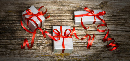 Christmas presents on old wood